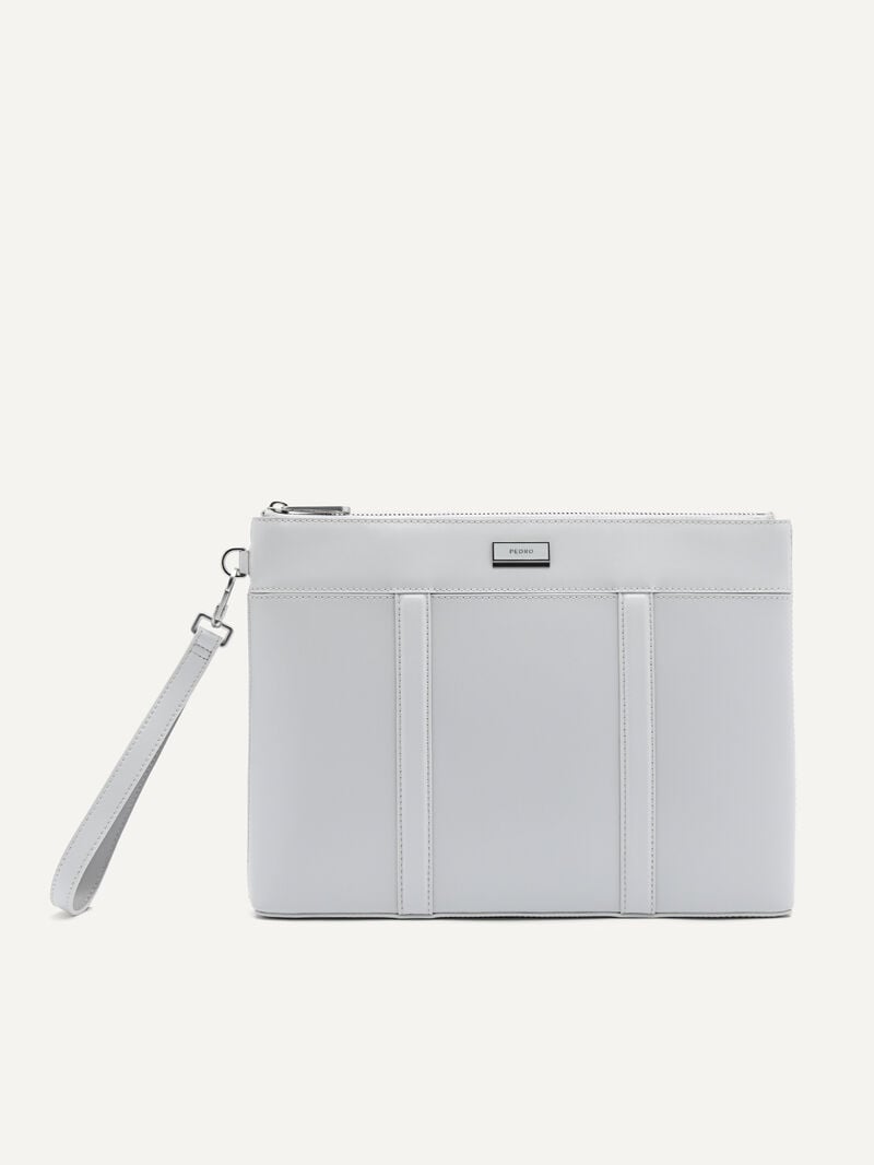 Pedro Allen Leather Portfolio Bags Men Clutches Light Grey | Q9Q-1316