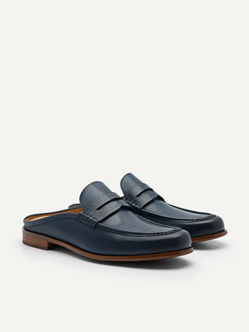 Pedro Blake Leather Loafers Men Slip Ons Navy | Q9Q-2695