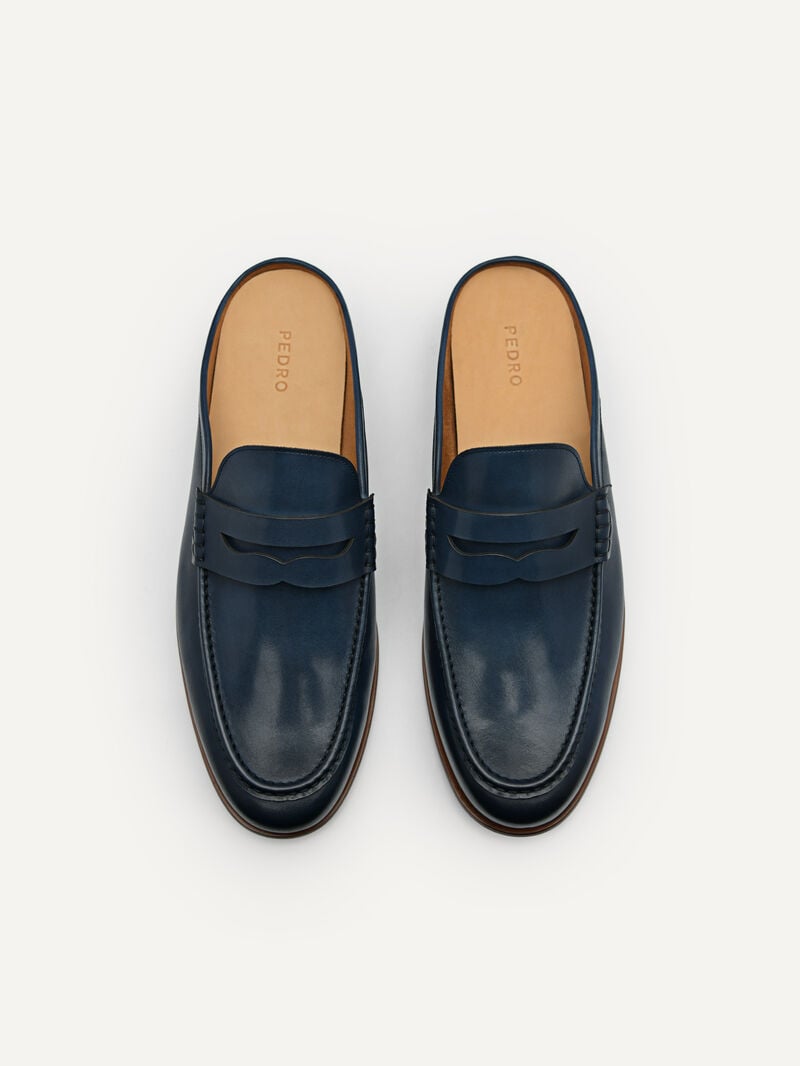 Pedro Blake Leather Loafers Men Slip Ons Navy | Q9Q-2695