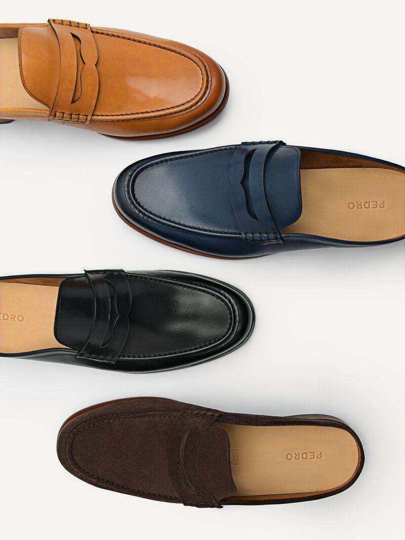 Pedro Blake Leather Loafers Men Slip Ons Navy | Q9Q-2695