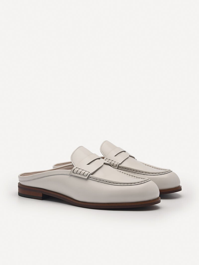 Pedro Blake Leather Penny Loafer Mules Women Flats Chalk | Q9Q-2694