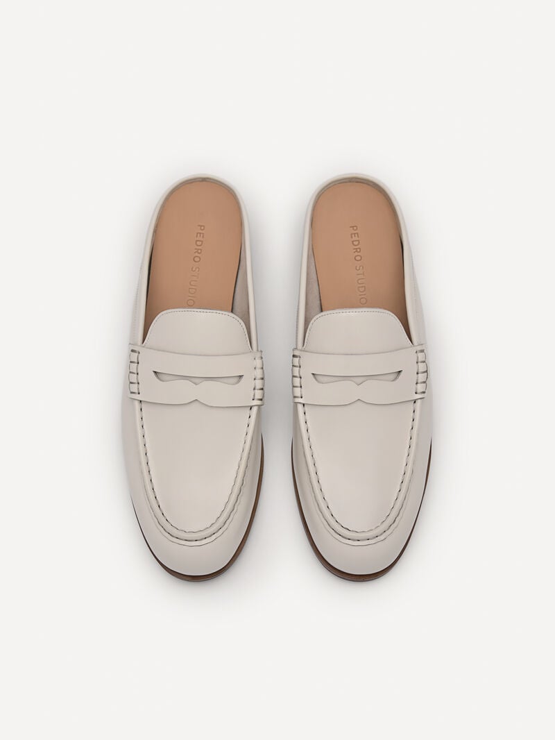 Pedro Blake Leather Penny Loafer Mules Women Flats Chalk | Q9Q-2694