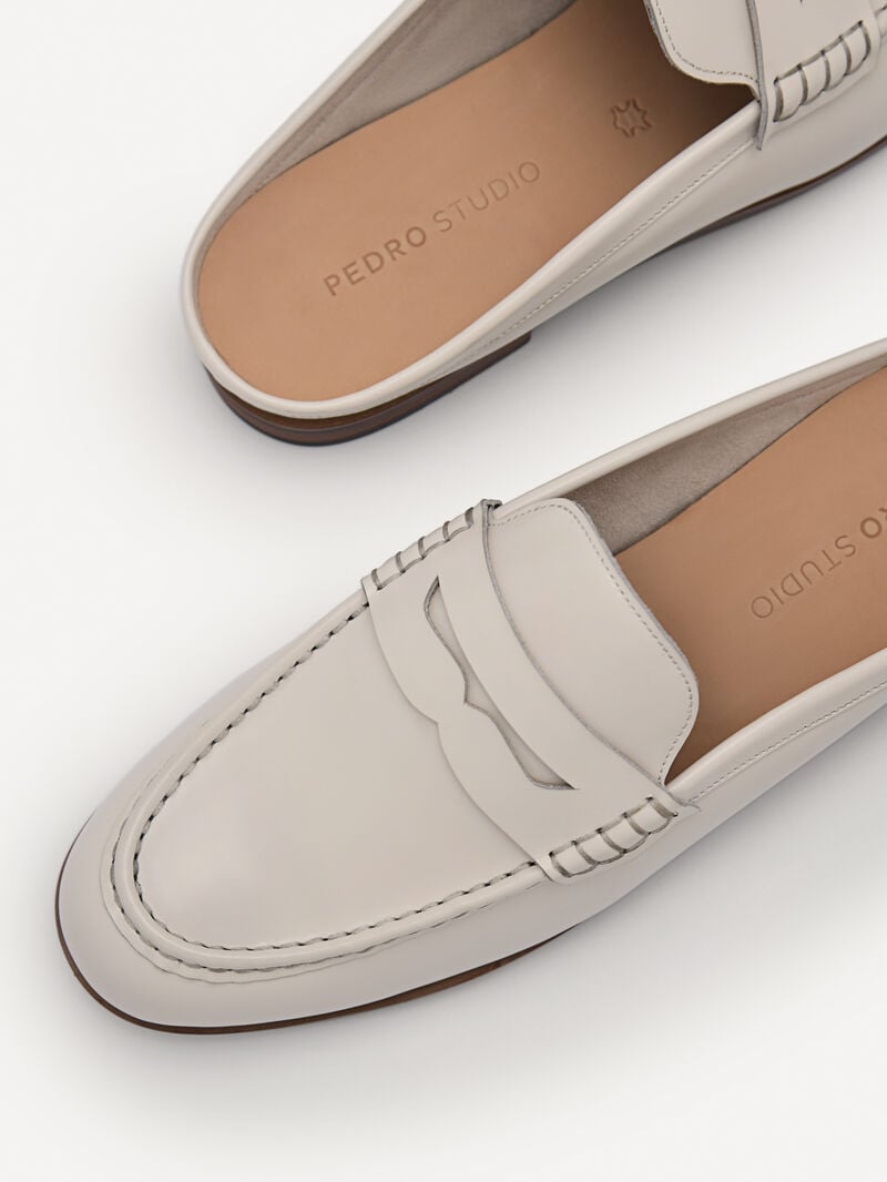 Pedro Blake Leather Penny Loafer Mules Women Flats Chalk | Q9Q-2694