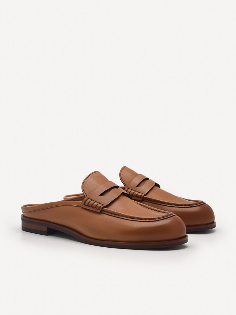 Pedro Blake Leather Penny Loafer Mules Women Flats Camel | Q9Q-2693