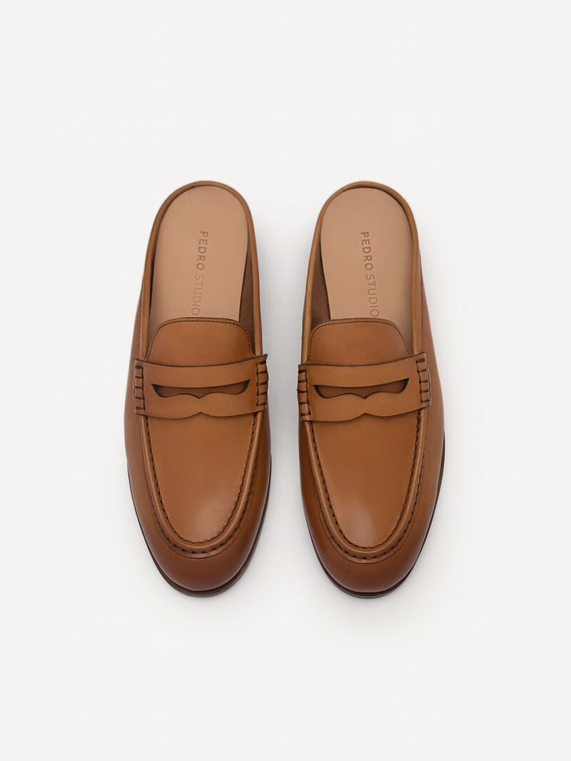 Pedro Blake Leather Penny Loafer Mules Women Flats Camel | Q9Q-2693