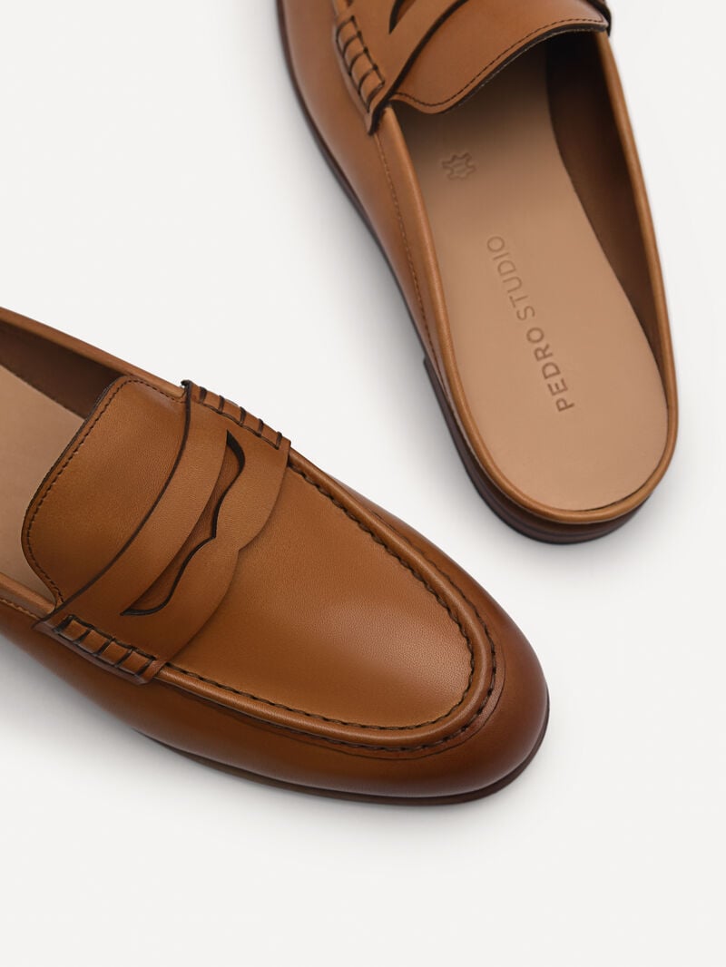 Pedro Blake Leather Penny Loafer Mules Women Flats Camel | Q9Q-2693