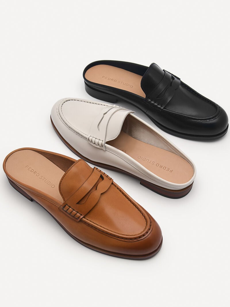 Pedro Blake Leather Penny Loafer Mules Women Flats Camel | Q9Q-2693