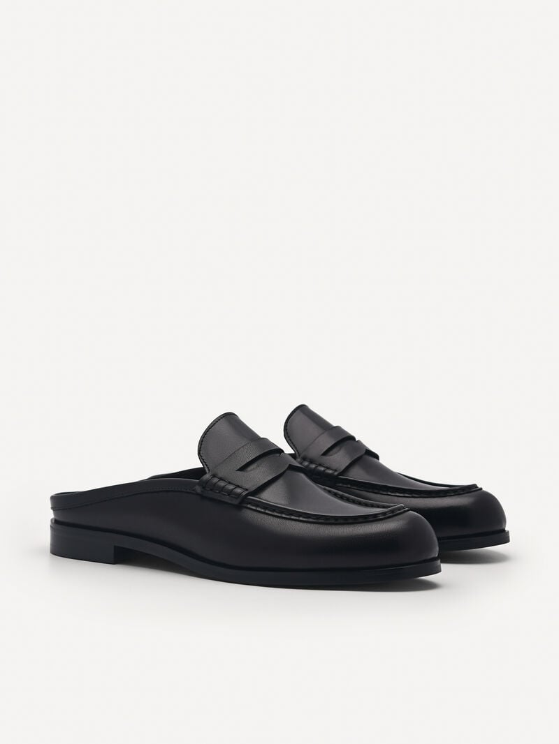 Pedro Blake Leather Penny Loafer Mules Women Flats Black | Q9Q-2692