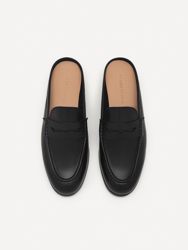 Pedro Blake Leather Penny Loafer Mules Women Flats Black | Q9Q-2692