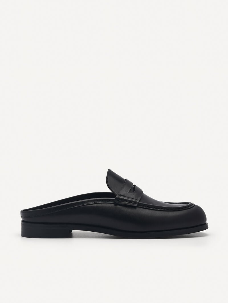 Pedro Blake Leather Penny Loafer Mules Women Flats Black | Q9Q-2692