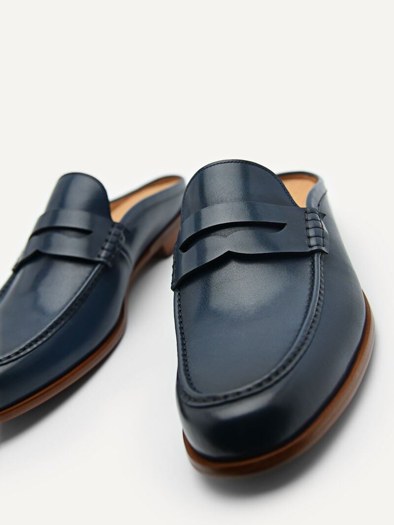 Pedro Blake Leather Slip-On Men Loafers Navy | Q9Q-2688