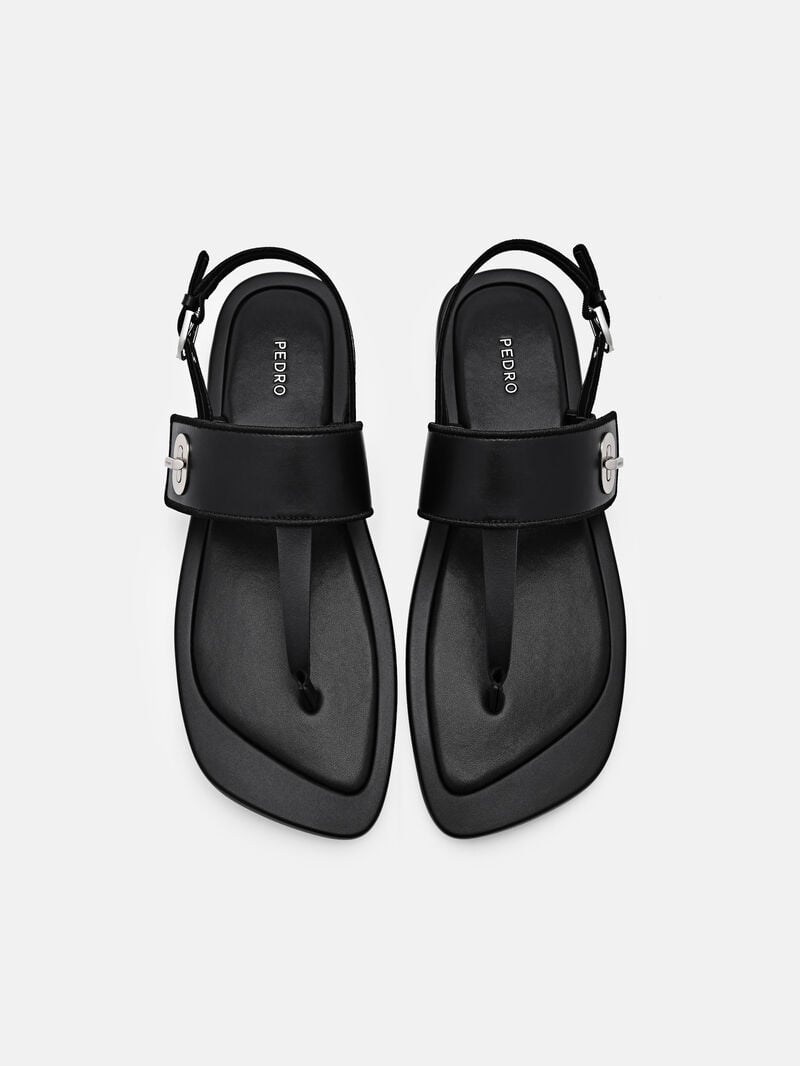 Pedro Brie Thong Sandals Women Flats Black | Q9Q-1909