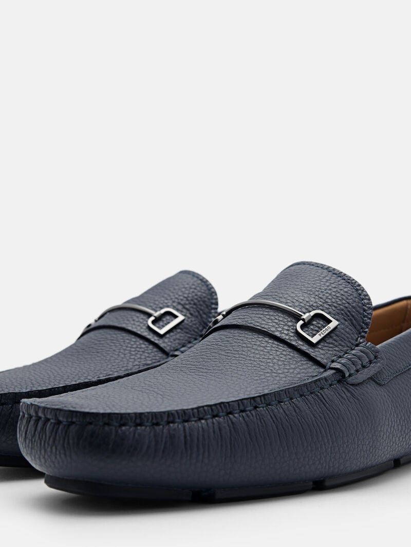 Pedro Casey Leather Men Moccasins Navy | Q9Q-1892