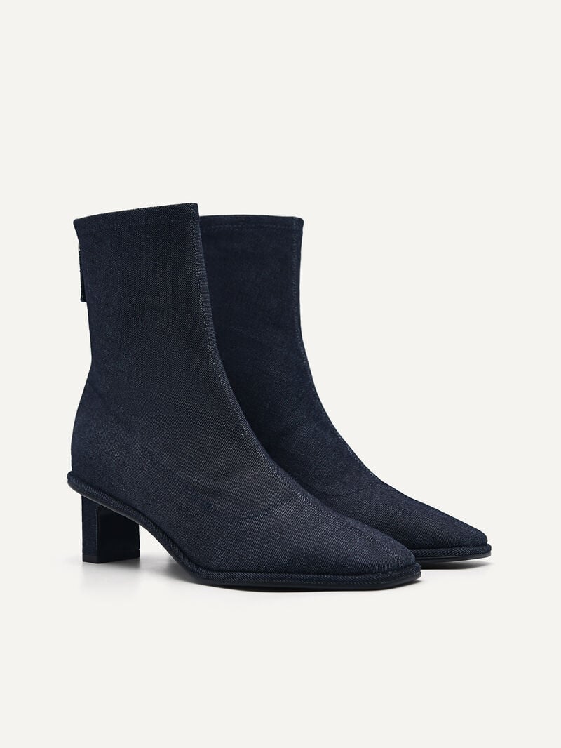 Pedro Denim Vanessa Ankle Boots Women Low Heels Navy | Q9Q-1479