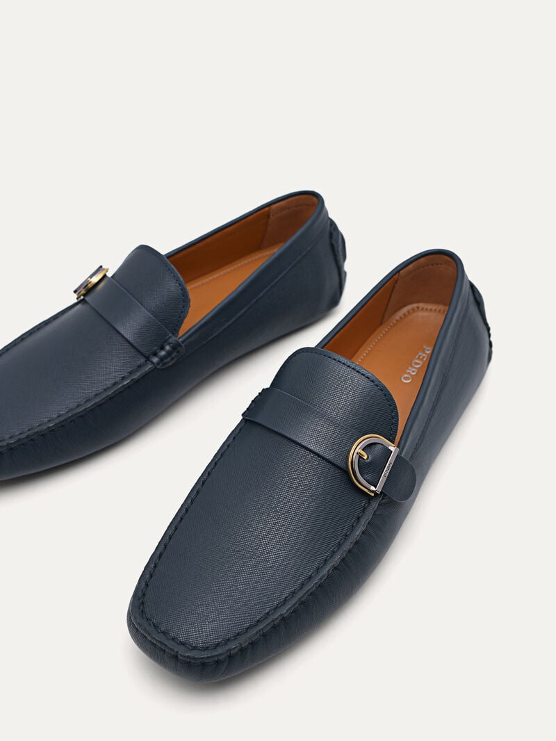Pedro Dillon Leather Men Moccasins Navy | Q9Q-2682