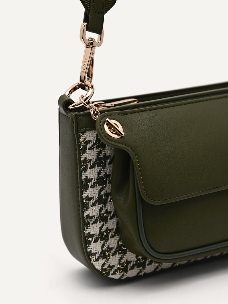 Pedro Dilone Houndstooth Double Flap Bags Women Shoulder Bags Military Green | Q9Q-1260