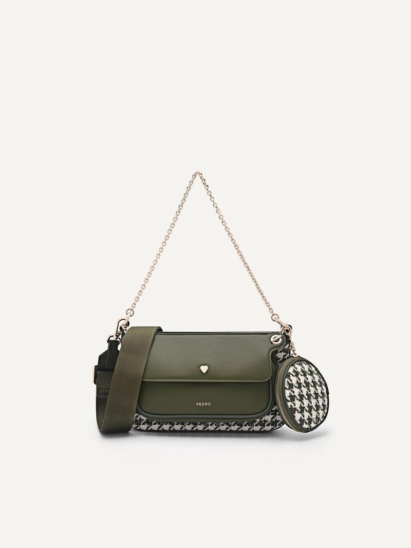 Pedro Dilone Houndstooth Double Flap Bags Women Shoulder Bags Military Green | Q9Q-1260