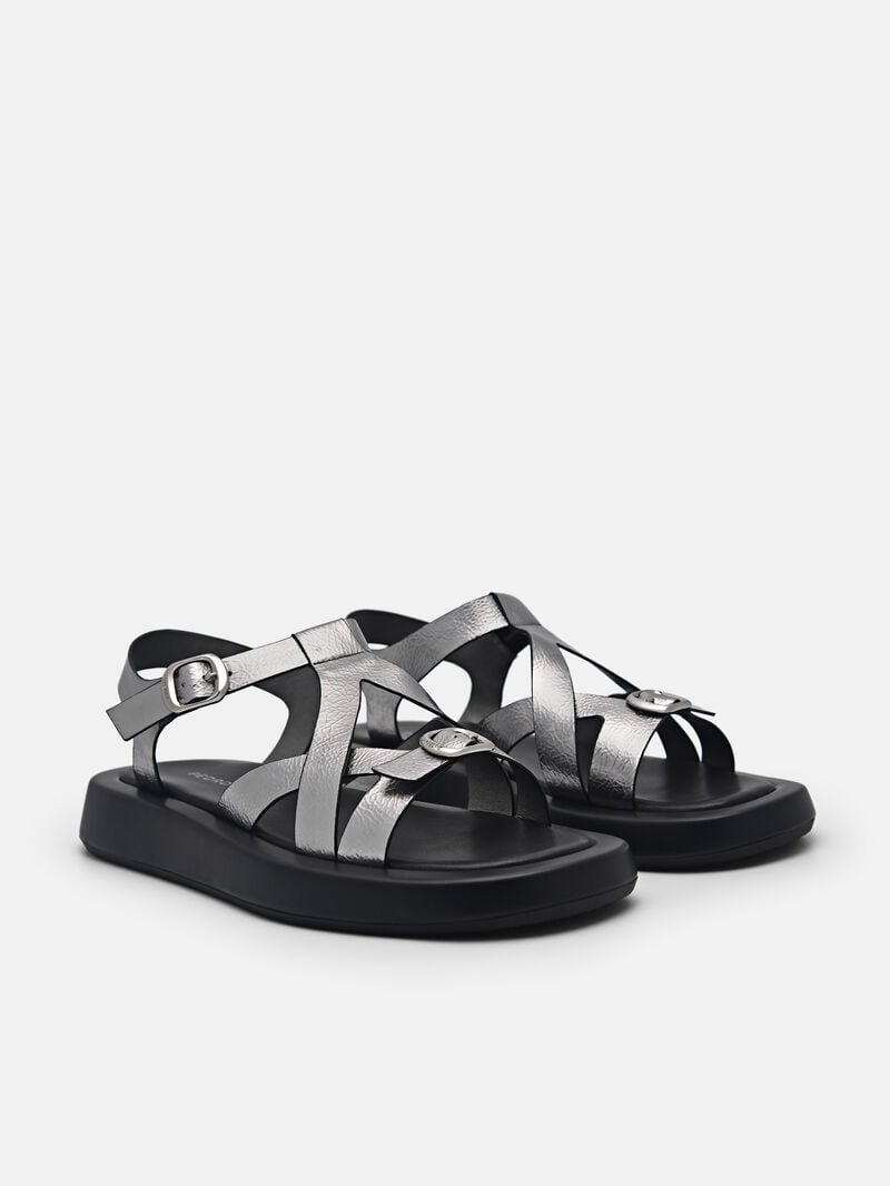 Pedro Eden Ankle Strap Sandals Women Flats Pewter | Q9Q-2676