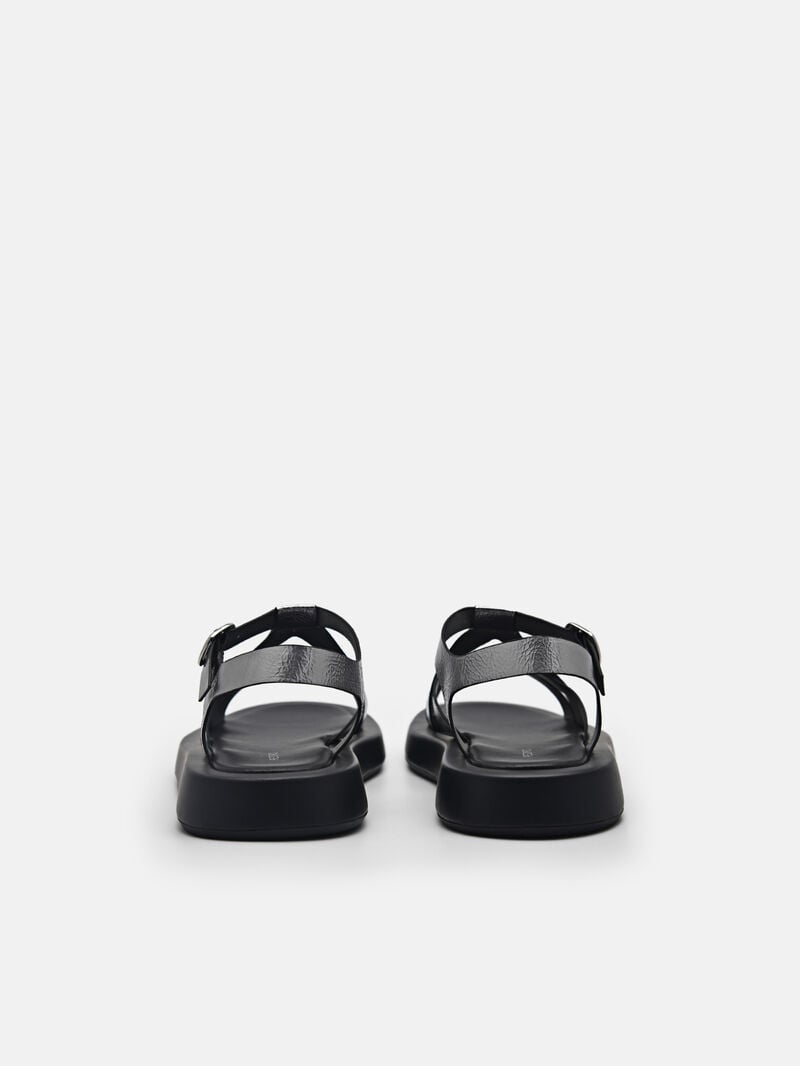 Pedro Eden Ankle Strap Sandals Women Flats Pewter | Q9Q-2676