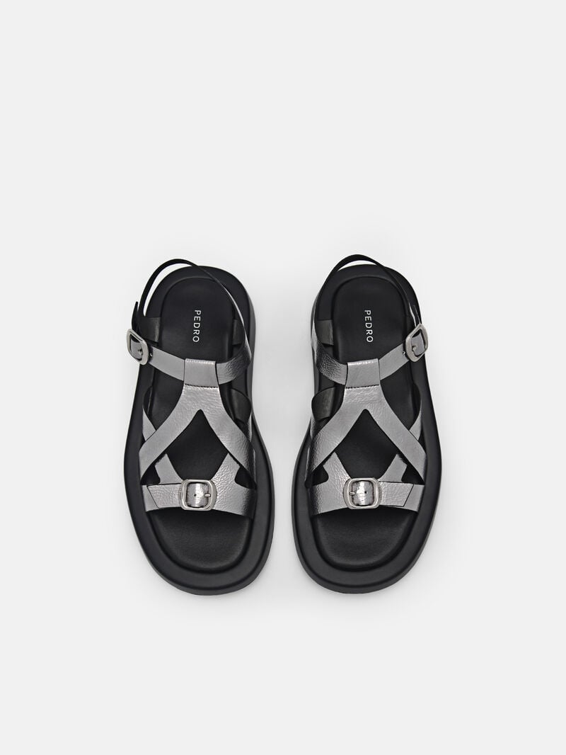 Pedro Eden Ankle Strap Sandals Women Flats Pewter | Q9Q-2676