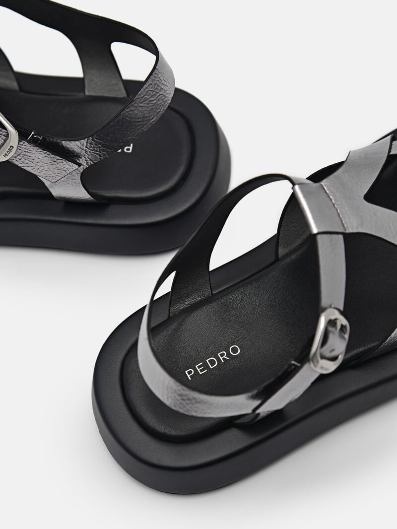 Pedro Eden Ankle Strap Sandals Women Flats Pewter | Q9Q-2676