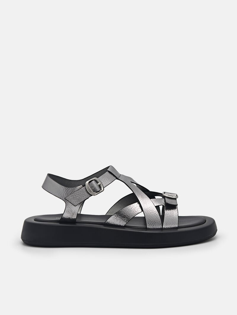Pedro Eden Ankle Strap Sandals Women Flats Pewter | Q9Q-2676