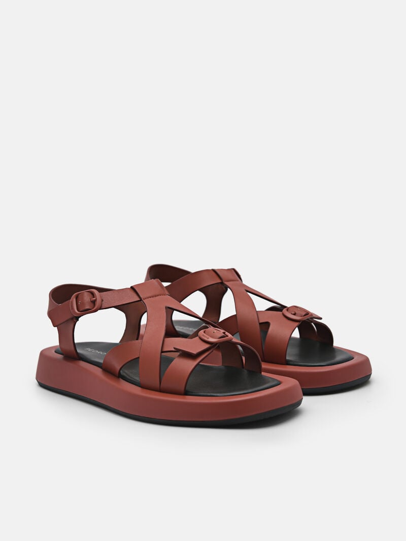 Pedro Eden Ankle Strap Sandals Women Flats Brick | Q9Q-2675