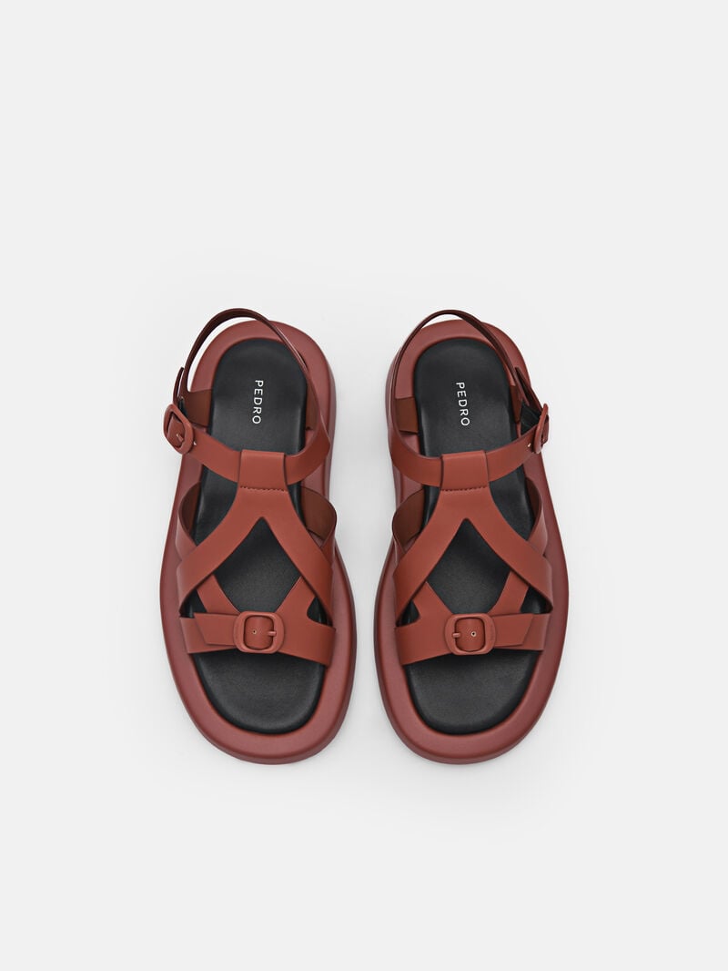 Pedro Eden Ankle Strap Sandals Women Flats Brick | Q9Q-2675