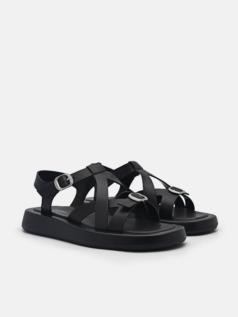 Pedro Eden Ankle Strap Sandals Women Flats Black | Q9Q-2674