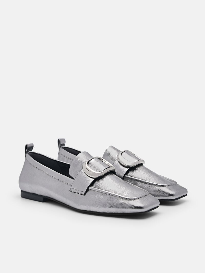 Pedro Eden Leather Loafers Women Flats Pewter | Q9Q-2666