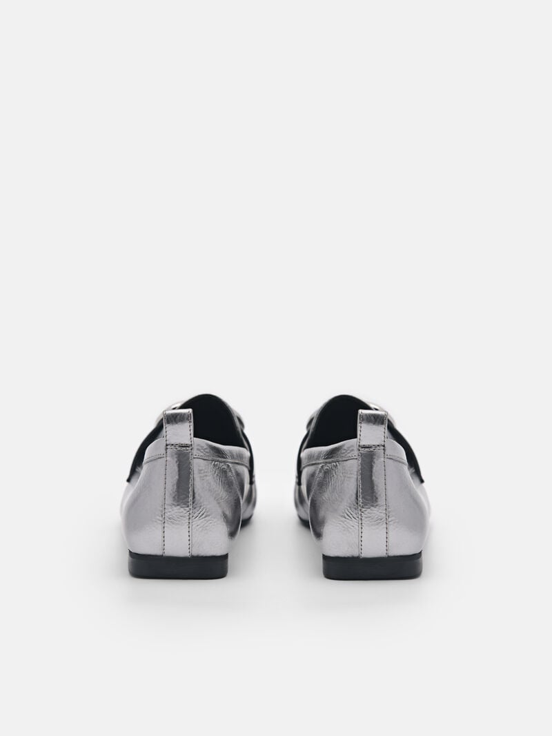 Pedro Eden Leather Loafers Women Flats Pewter | Q9Q-2666
