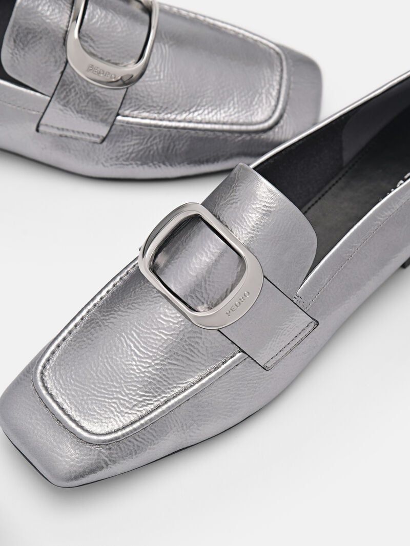 Pedro Eden Leather Loafers Women Flats Pewter | Q9Q-2666
