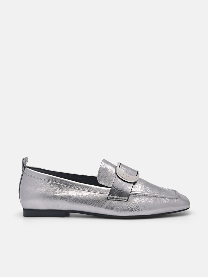 Pedro Eden Leather Loafers Women Flats Pewter | Q9Q-2666