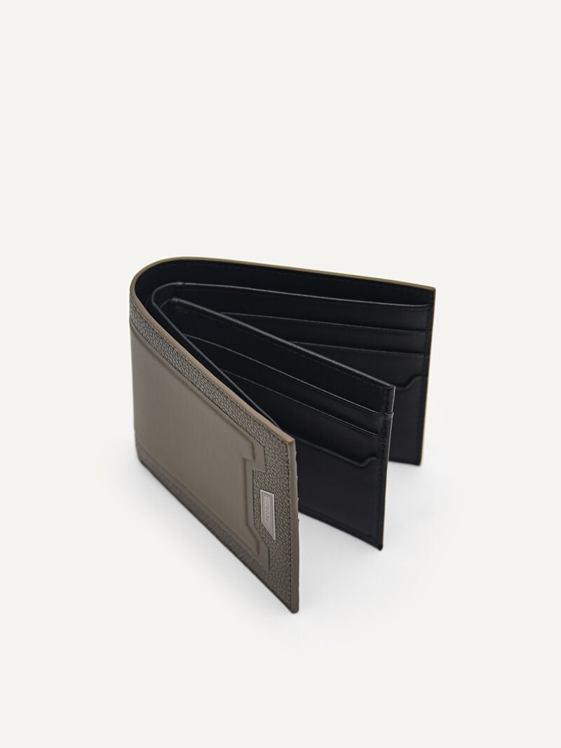 Pedro Embossed Leather Bi-Fold Flip Men Wallets Olive | Q9Q-2607