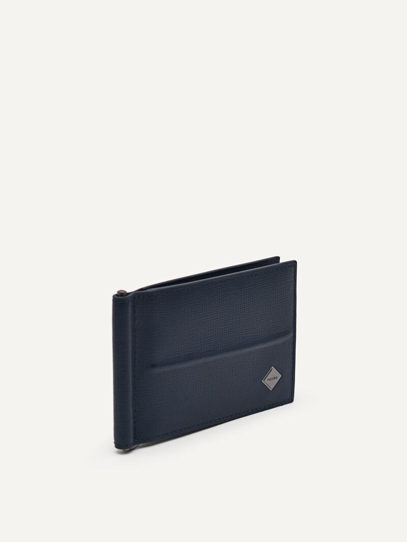 Pedro Embossed Leather Bi-Fold Money Clip Men Card Holders Navy | Q9Q-2605