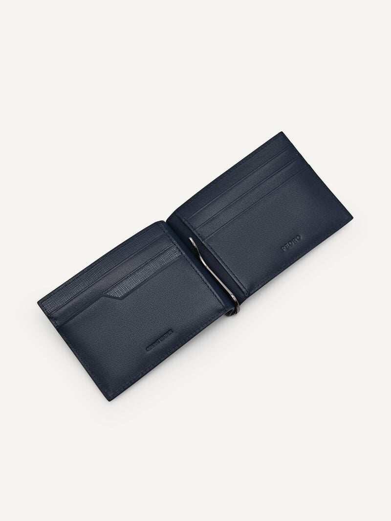 Pedro Embossed Leather Bi-Fold Money Clip Men Card Holders Navy | Q9Q-2605