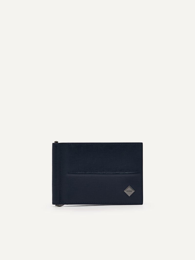 Pedro Embossed Leather Bi-Fold Money Clip Men Card Holders Navy | Q9Q-2605