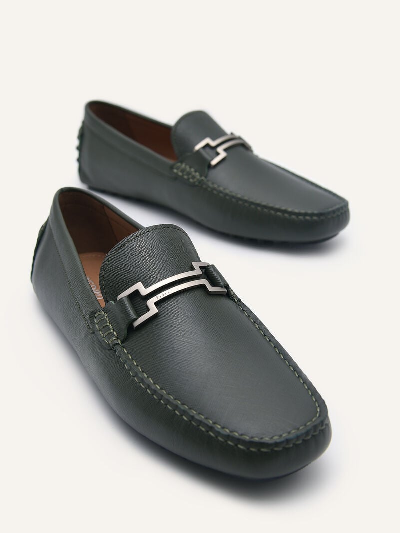 Pedro Embossed Leather Men Moccasins Military Green | Q9Q-2633