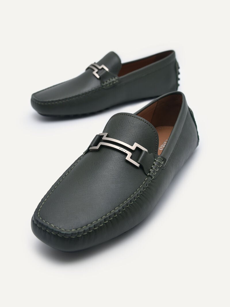 Pedro Embossed Leather Men Moccasins Military Green | Q9Q-2633