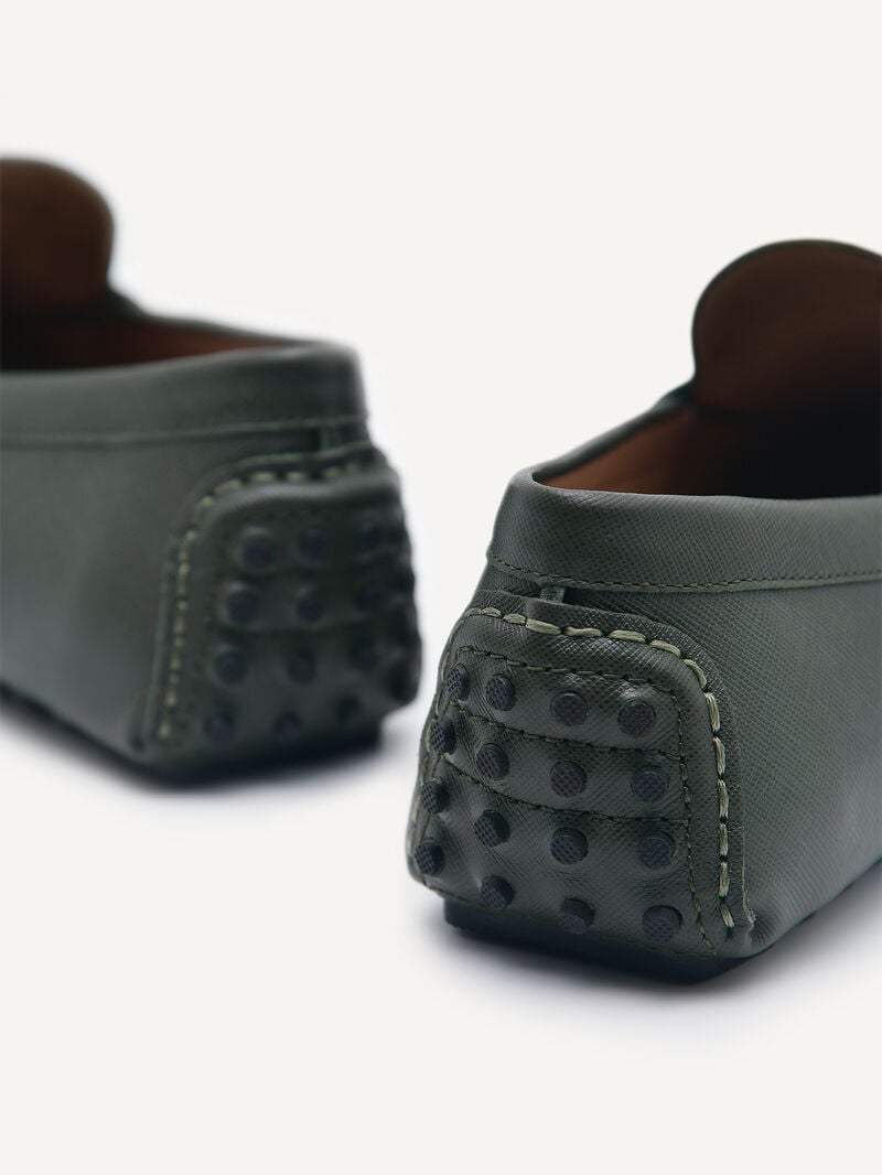 Pedro Embossed Leather Men Moccasins Military Green | Q9Q-2633