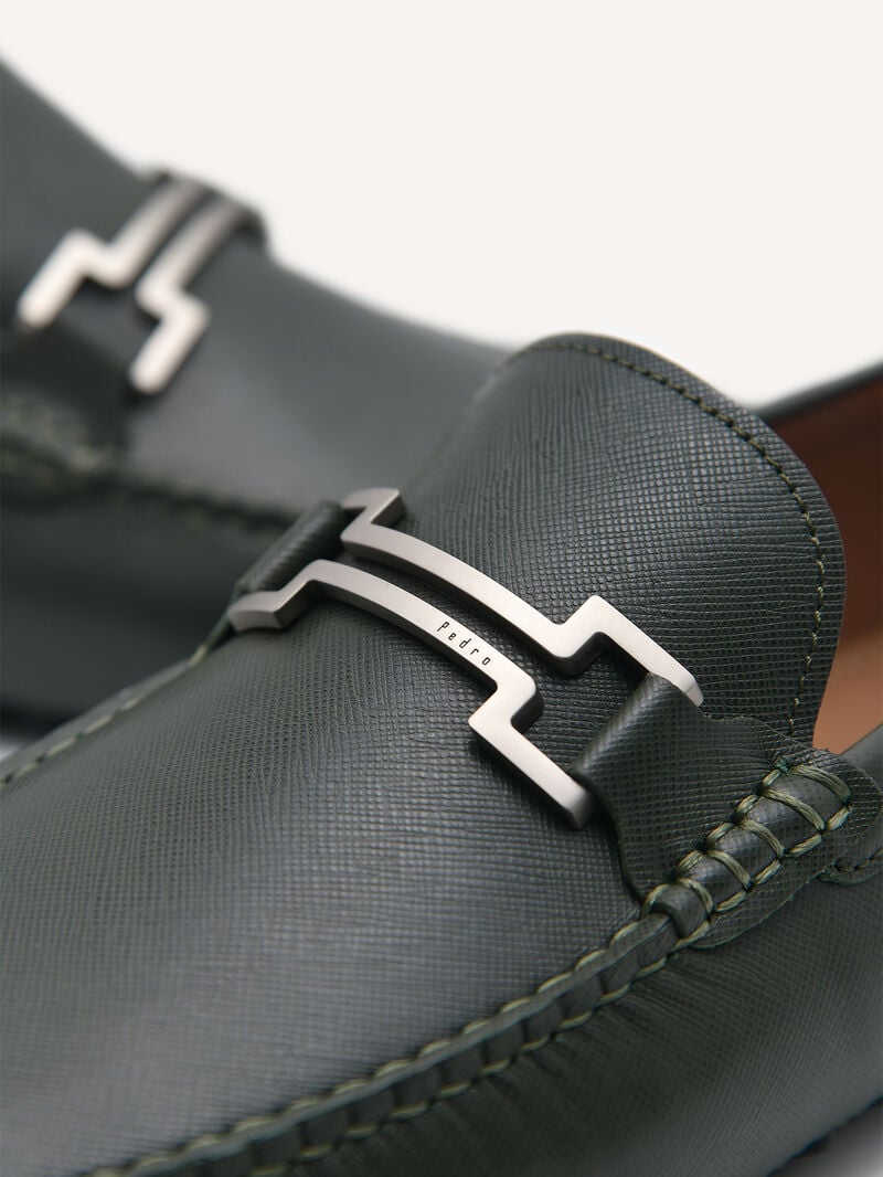 Pedro Embossed Leather Men Moccasins Military Green | Q9Q-2633