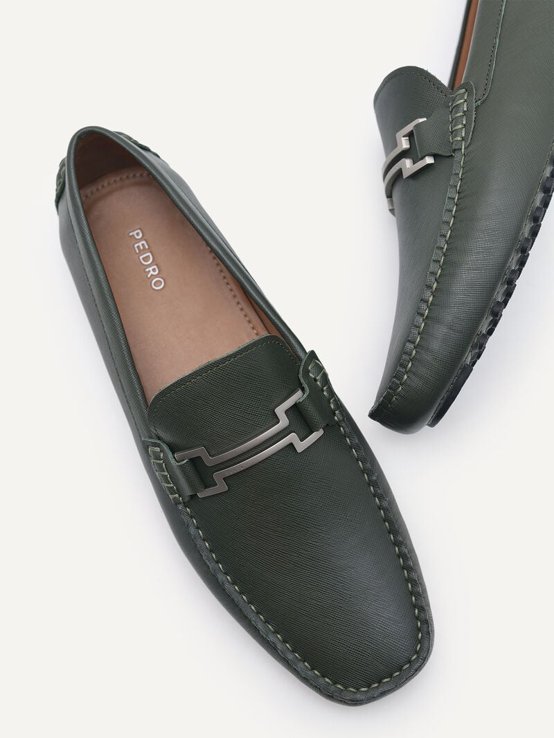 Pedro Embossed Leather Men Moccasins Military Green | Q9Q-2633