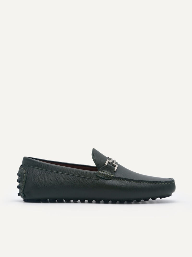 Pedro Embossed Leather Men Moccasins Military Green | Q9Q-2633