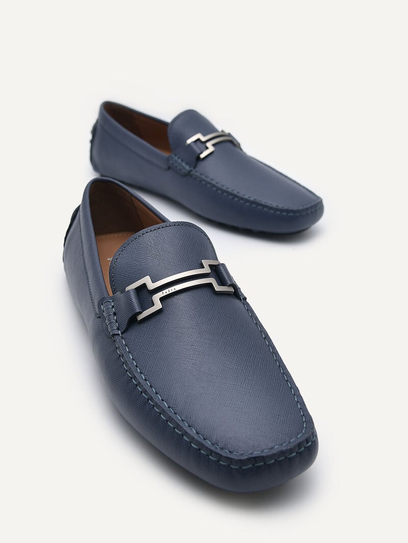 Pedro Embossed Leather Men Moccasins Navy | Q9Q-2634