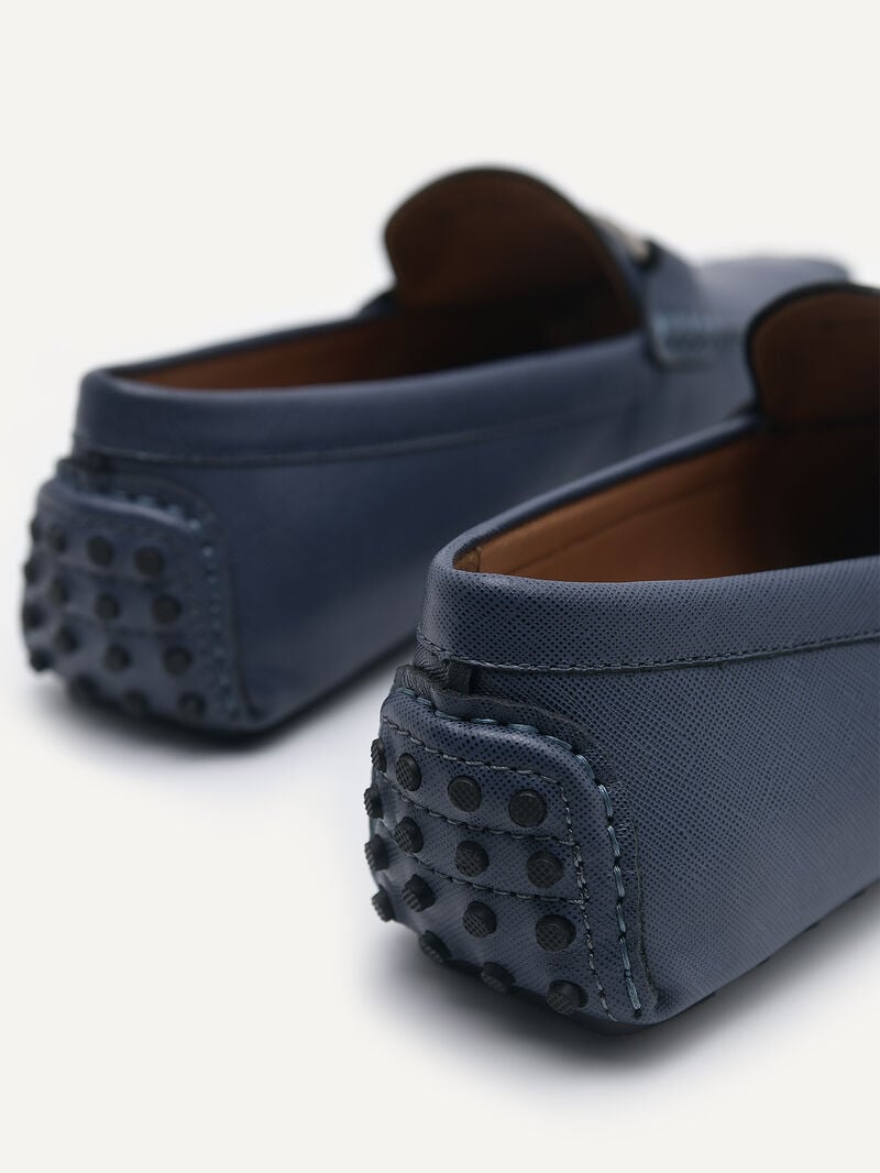 Pedro Embossed Leather Men Moccasins Navy | Q9Q-2634