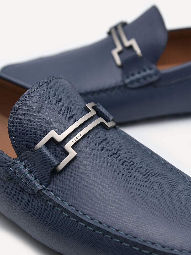 Pedro Embossed Leather Men Moccasins Navy | Q9Q-2634