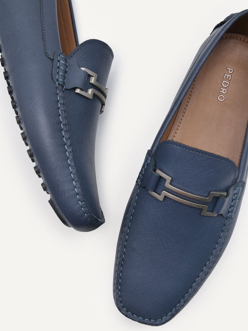 Pedro Embossed Leather Men Moccasins Navy | Q9Q-2634
