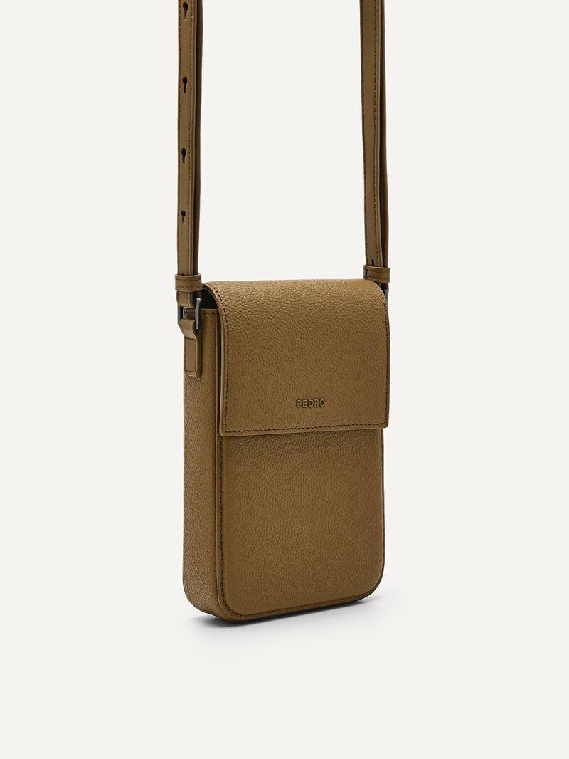 Pedro Embossed Leather Phone Pouch Men Tech Accessories Mustard | Q9Q-2625