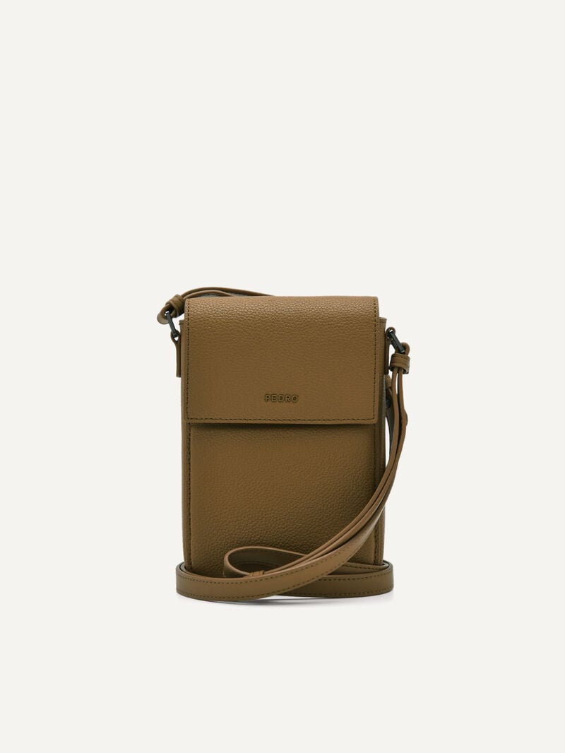 Pedro Embossed Leather Phone Pouch Men Tech Accessories Mustard | Q9Q-2625
