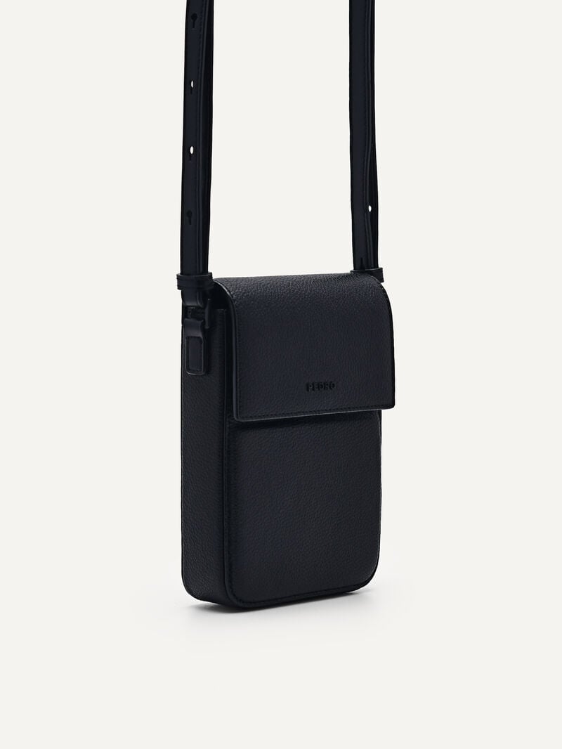 Pedro Embossed Leather Phone Pouch Men Tech Accessories Black | Q9Q-2624